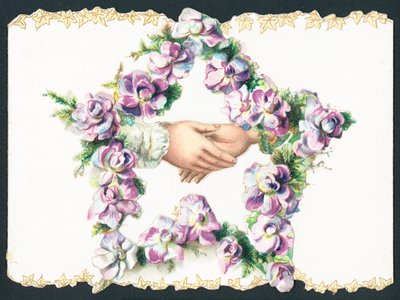 Shaking Hands inside Star of Flowers by English School