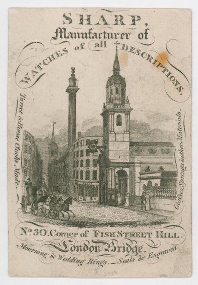 Sharp, Manufacturer of Watches, Trade Card by English School