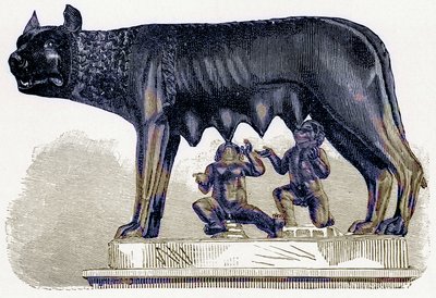 She-Wolf of the Capitol, Illustration from History of Rome by Victor Duruy, Published 1884 by English School