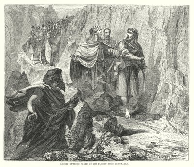 Shimei Cursing David on His Flight from Jerusalem by English School