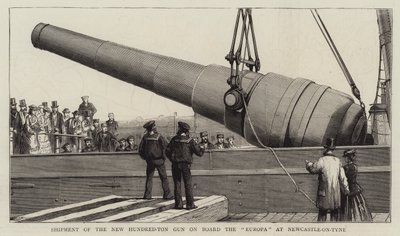 Shipment of the New Hundred-Ton Gun on Board the "Europa" at Newcastle-on-Tyne (engraving) by English School