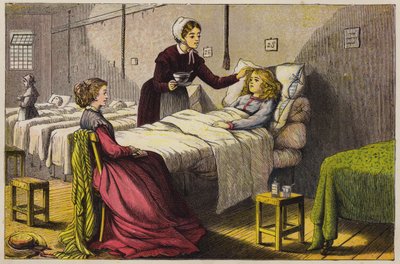 Sick Little Girl Being Cared for in Hospital by English School