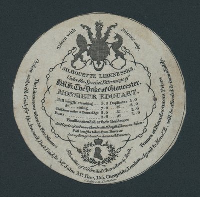 Silhouette Likenesses, Monsieur Edouart, Co 155 Cheapside, London, Trade Card by English School