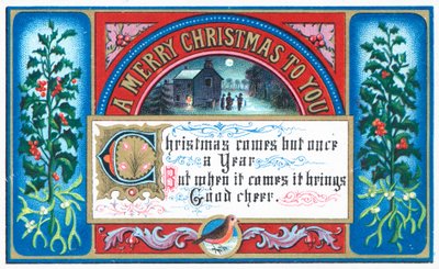 Singing carols under moonlight, Christmas Card by English School