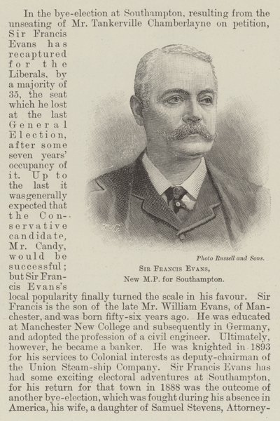 Sir Francis Evans, New MP for Southampton by English School