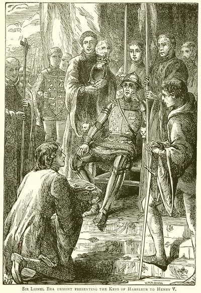 Sir Lionel Bra Uemont Presenting the Keys of Harfleur to Henry V by English School