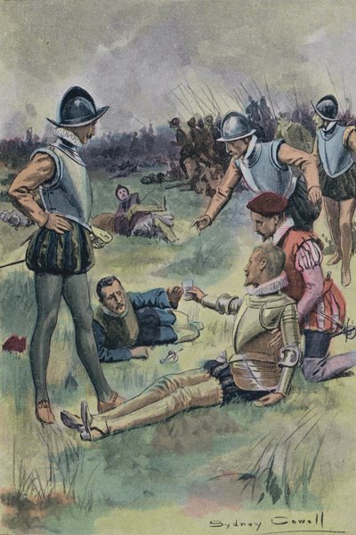 Sir Philip Sidney Offering His Water to Another Wounded Soldier at the Battle of Zutphen, Netherlands, 1586 by English School