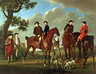 Sir Thomas Gascoigne and Sir Walter Vavasour with the Priest, the Vicar and Hunt Servants by English School