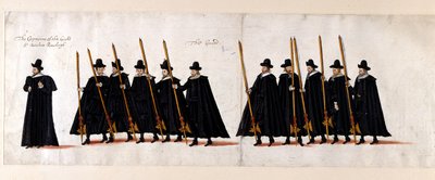 Sir Walter Raleigh, Captain of the Guard, and the Guard. Part of the funeral procession of Queen Elizabeth I to Westminster Abbey, 28 April 1603 by English School