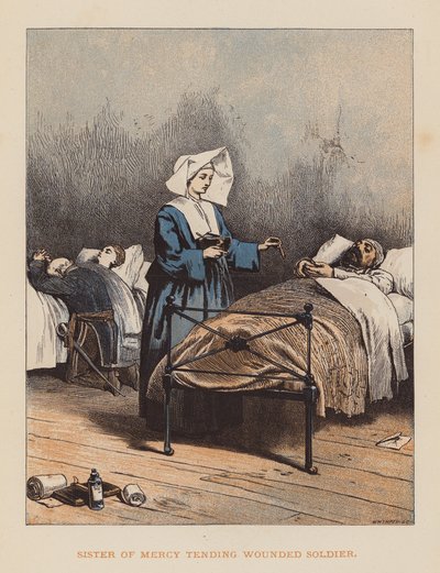 Sister of Mercy tending wounded soldier by English School