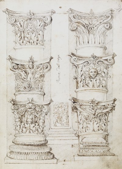 Six Capitals, a Lesene and Two Column Bases, Folio 1, The Master of the Oxford Album, c.1512-17 by English School