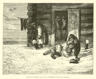 Sketch at the Door of a Country Tavern in Russia by English School