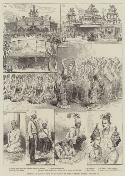 Sketches at Rangoon, Visit of the Viceroy of India to British Burmah by English School