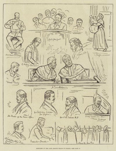 Sketches at the Land League Trials in Dublin by English School