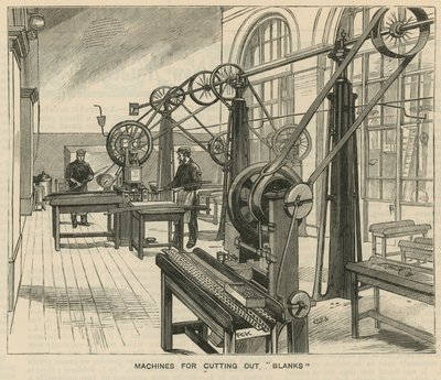 Sketches at the Royal Mint, Tower Hill; Machines for Cutting Out Blanks by English School