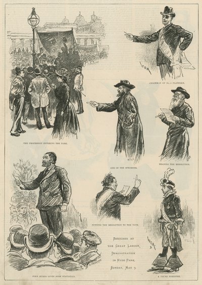 Sketches at the Great Labour Demonstration in Hyde Park, Sunday 3 May 1891 by English School