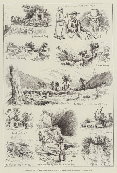 Sketches on the West Coast Coaching-Road of Canterbury and Nelson, New Zealand by English School