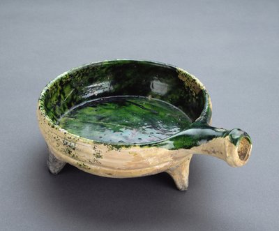 Skillet with Green Glaze and Hollow Handle by English School