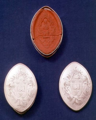 Skippet boxes engraved with coat of arms in rococo cartouches, London, 1740 by English School