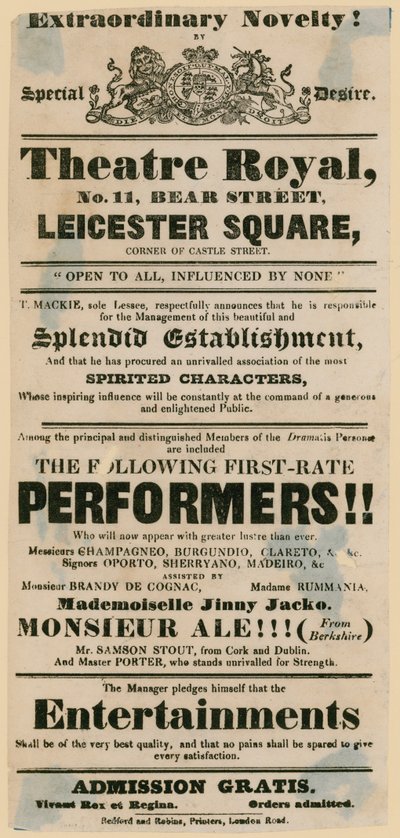 Skit theatre playbill advertising a pub, The Bear and Ragged Staff by English School