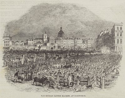 Smithfield Cattle Market, at Christmas by English School