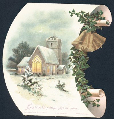 Snow Scene and Church, Christmas Card by English School