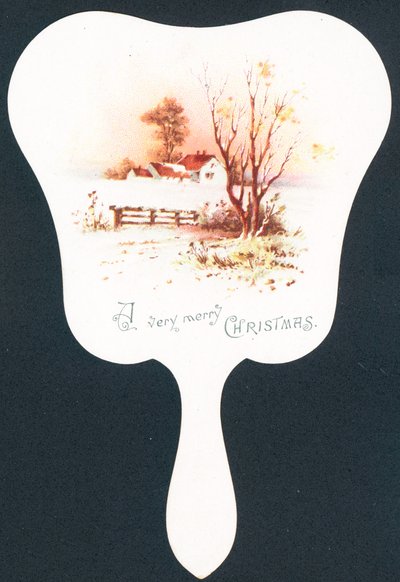 Snow scene in shape of fan by English School