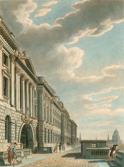 Somerset Terrace Along the River Thames, Somerset House, The Strand, London by English School