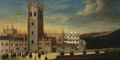 South Front of Magdalen with Numerous Figures in the Foreground by English School