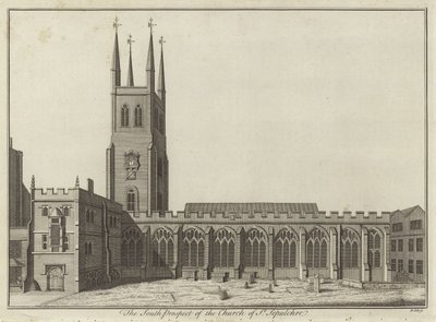 South Prospect of the Church of St Sepulchre, London by English School