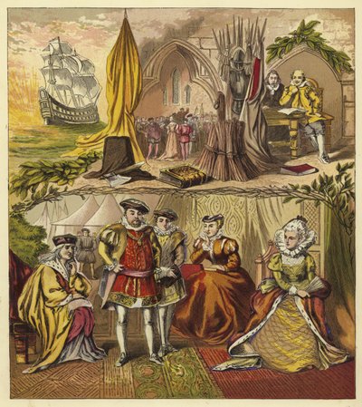 Sovereigns of the Line of Tudor; King Henry VII, King Henry VIII, King Edward VI, Queen Mary, Queen Elizabeth I by English School