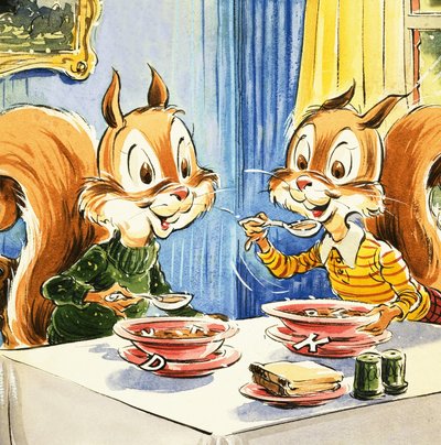 Squirrels sharing alphabet soup by English School