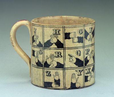 Staffordshire Mug Depicting the Alphabet in Sign Language, c.1820 by English School