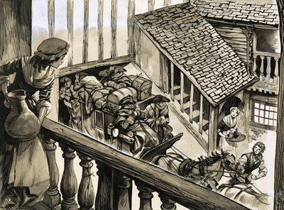 Stagecoach Enters a Courtyard by English School