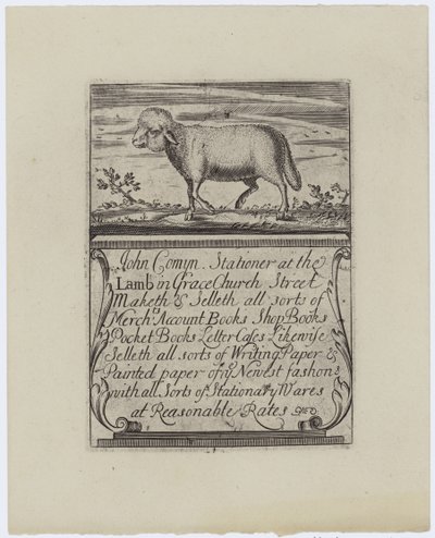 John Comyn Stationer, trade card by English School
