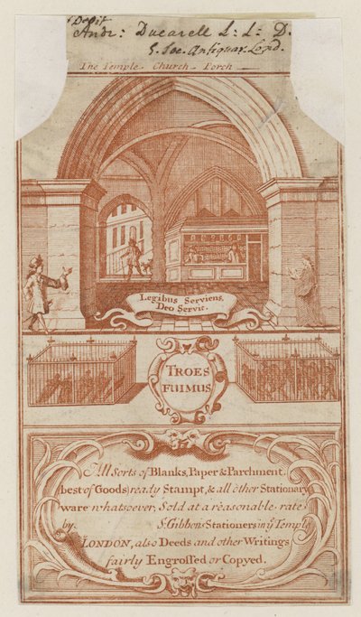 Stationers, trade card by English School