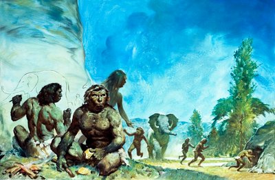 Stone age people by English School
