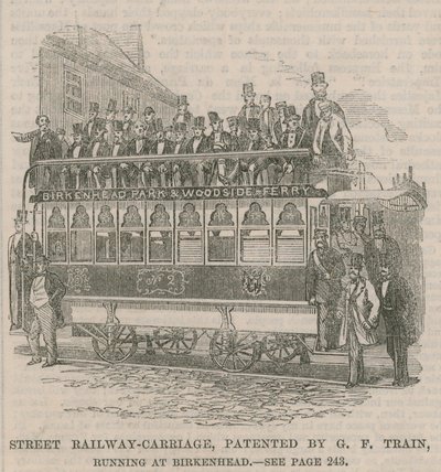 Street railway carriage, patented by G F Train, running at Birkenhead by English School
