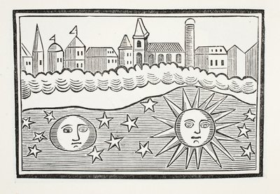 Sun, Moon, Stars and Earth Transposed (illustration) by English School