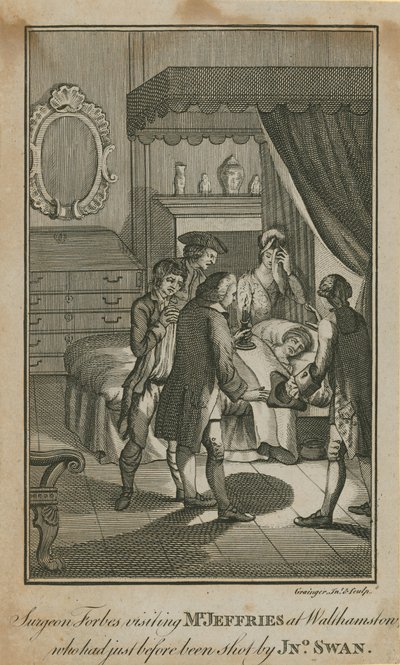 Surgeon Forbes visiting Mr Jeffries at Walthamstow who had just before been shot by John Swan by English School