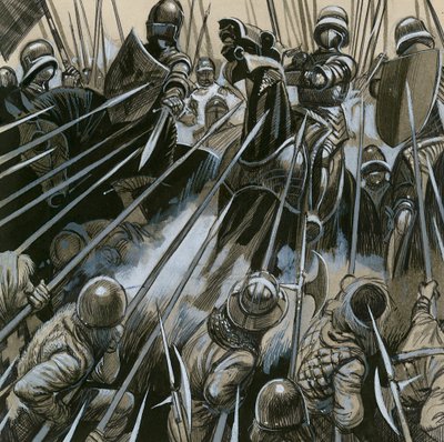Swiss soldiers defeating the Burgundian army in 1476-77 by English School