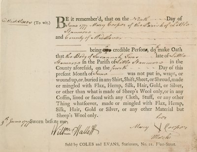Sworn statement that the body of Susannah Sims was buried in sheep