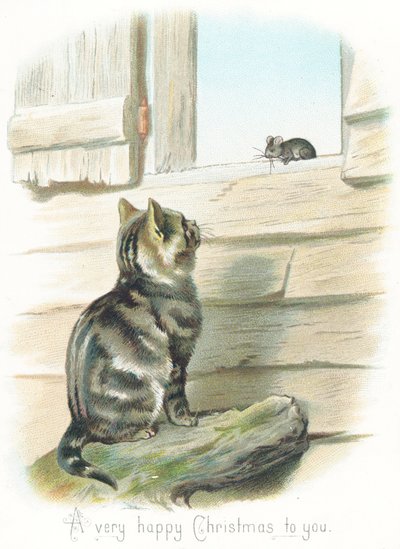Tabby Cat Staring at Mouse by English School