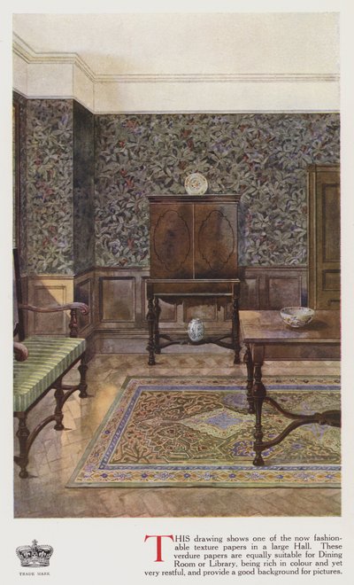 Textured wallpaper in a large hall by English School