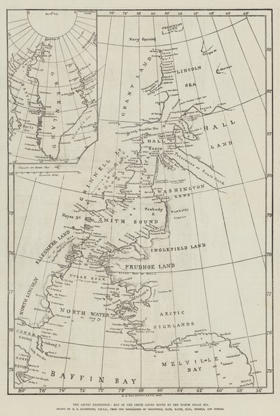 The Arctic Expedition, Map of the Smith Sound Route to the North Polar Sea by English School