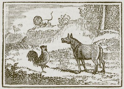 The Ass, the Lion, and the Cock by English School