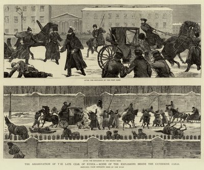 The Assassination of the Late Czar of Russia, Scene of the Explosions beside the Catherine Canal by English School