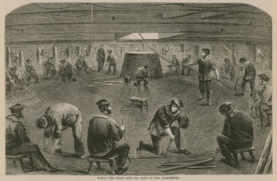 The Atlantic Cable; Paying the Cable into the Hold of the Agamemnon by English School