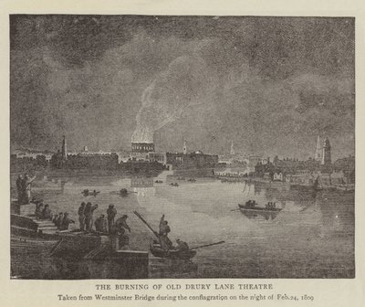 The Burning of Old Drury Lane Theatre by English School