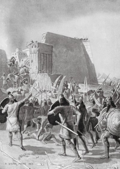 The Capture of Memphis by the Assyrians by English School